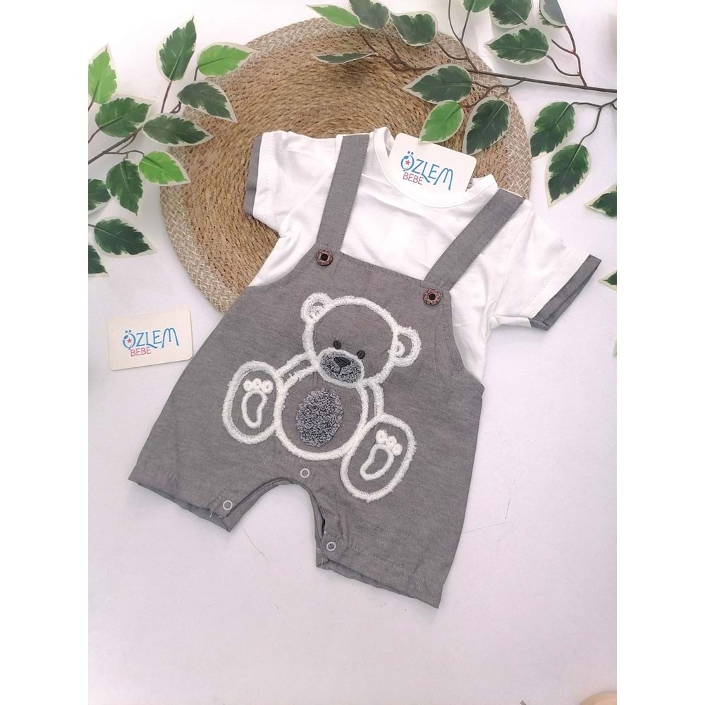 Gri Ayıcık Nakışlı Bebek Tulum