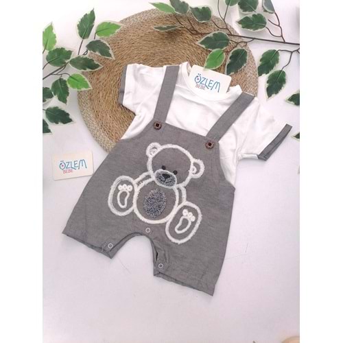 Gri Ayıcık Nakışlı Bebek Tulum