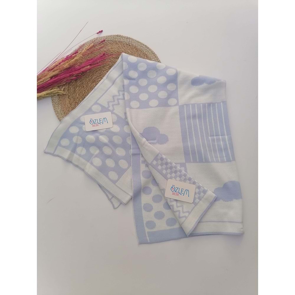 Geometrik Desen Mavi Merserize Battaniye