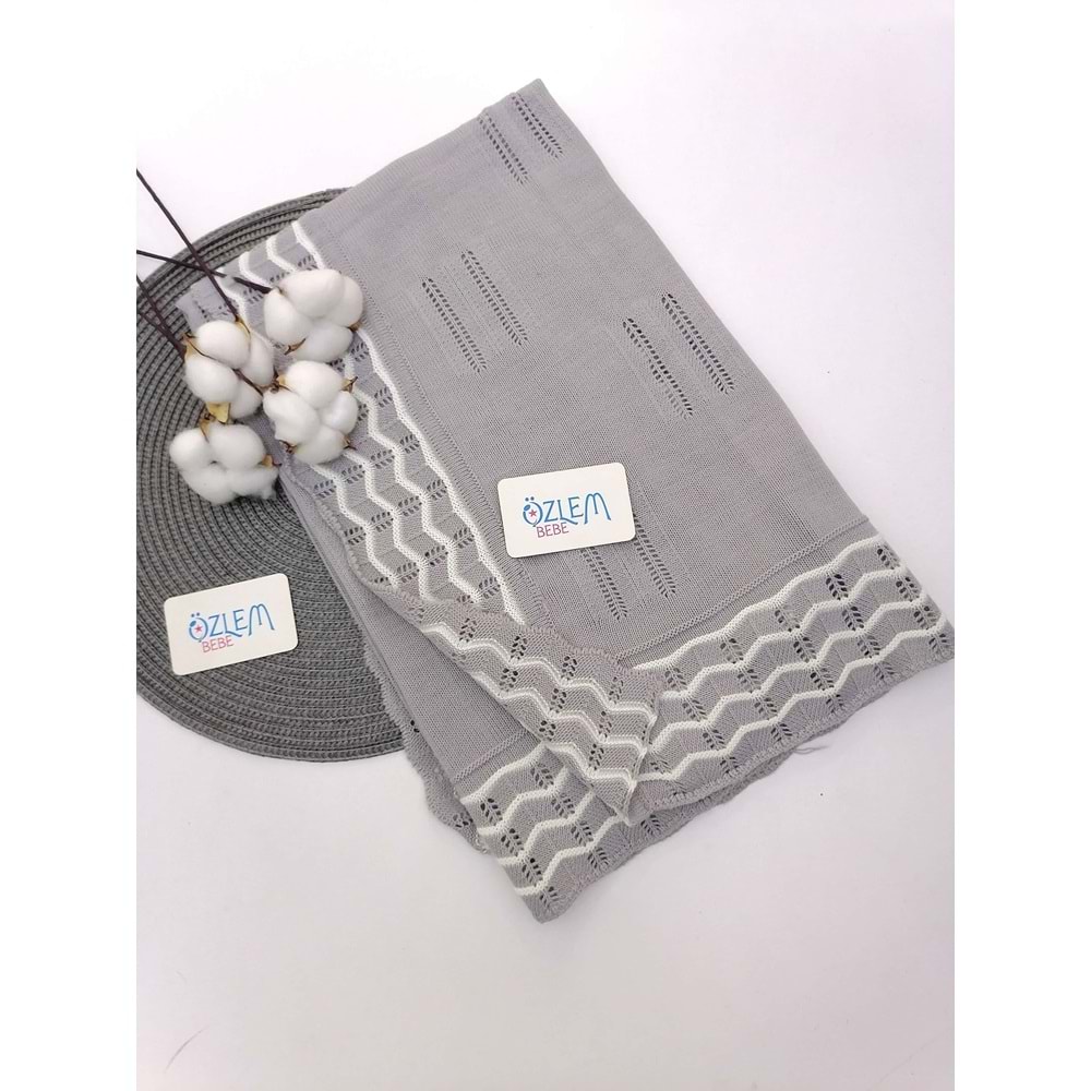 Kenarı Dantel Gri Merserize Battaniye