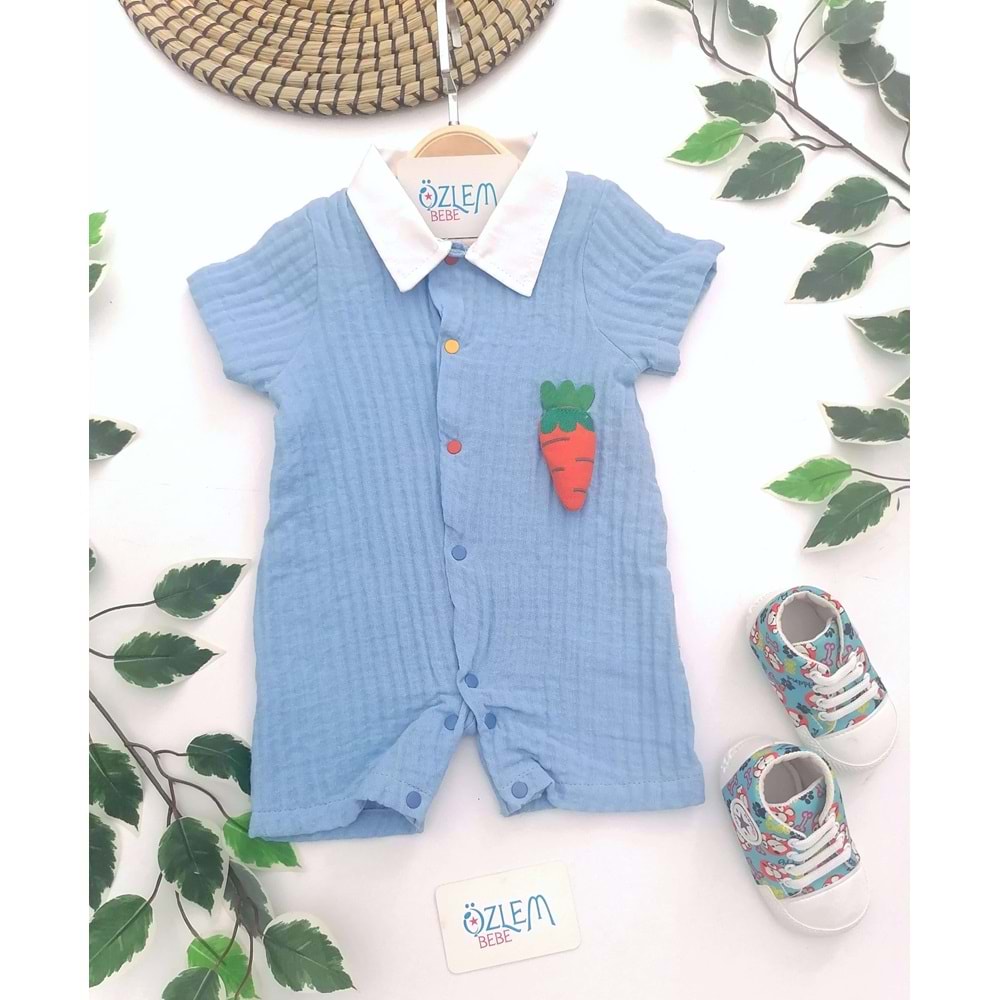 Havuçlu Mavi Müslin Tulum