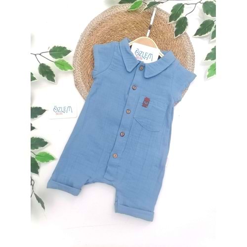 Gömlek Yaka Mavi Müslin Tulum