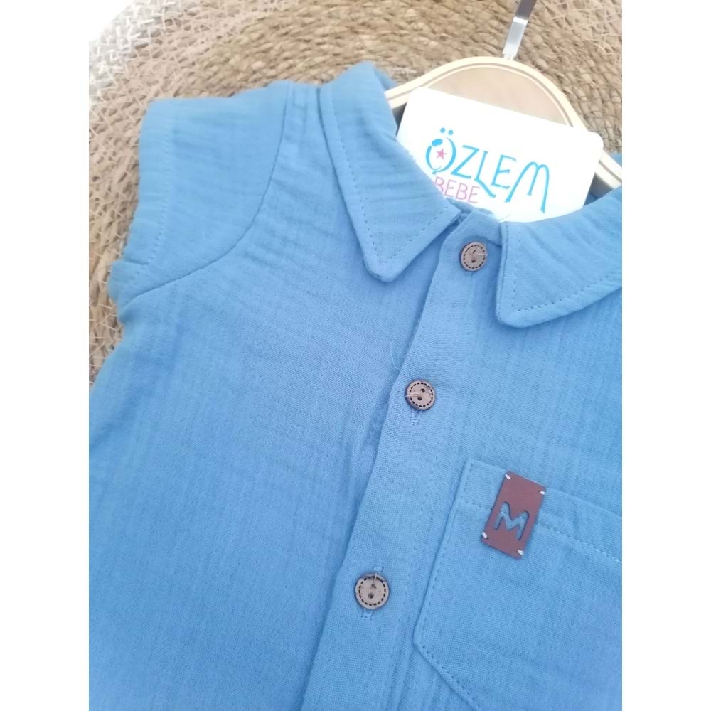 Gömlek Yaka Mavi Müslin Tulum