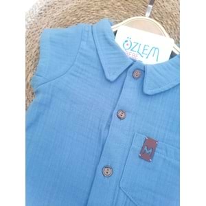 Gömlek Yaka Mavi Müslin Tulum
