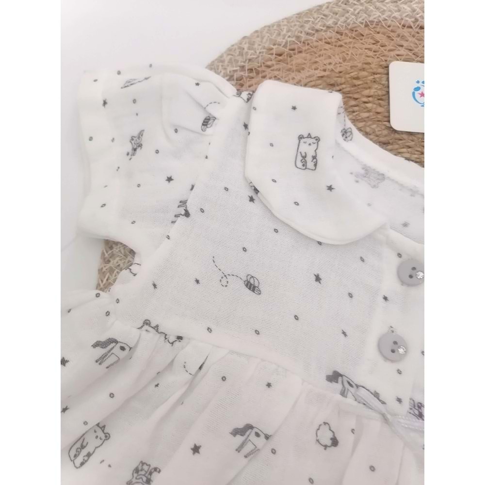 Şirin Kedi Şalvarlı Müslin Beyaz Takım