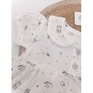 Şirin Kedi Şalvarlı Müslin Beyaz Takım