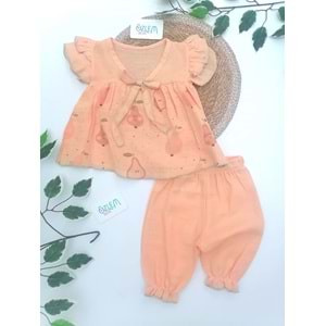 Kolları Fırfır Şalvarlı Tarçın Müslin Takım