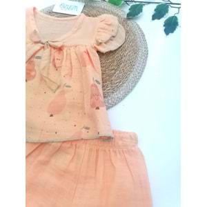 Kolları Fırfır Şalvarlı Tarçın Müslin Takım