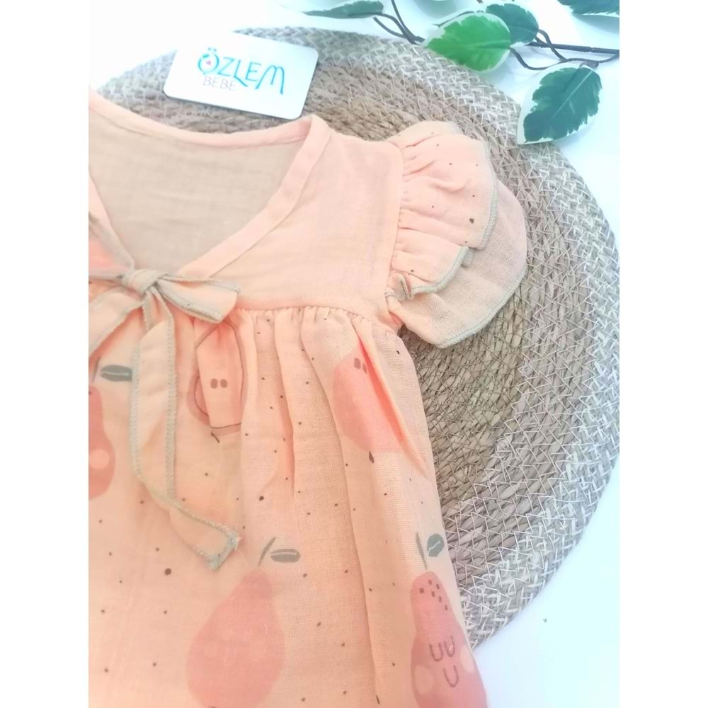 Kolları Fırfır Şalvarlı Tarçın Müslin Takım