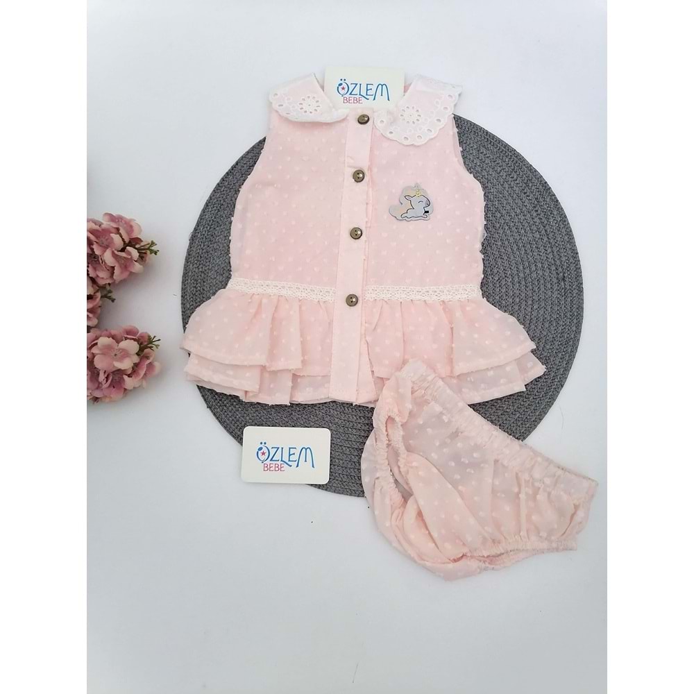 Dantel Yaka Damlacık Desen Somon Takım