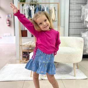 Kalp Nakışlı Kot Etek