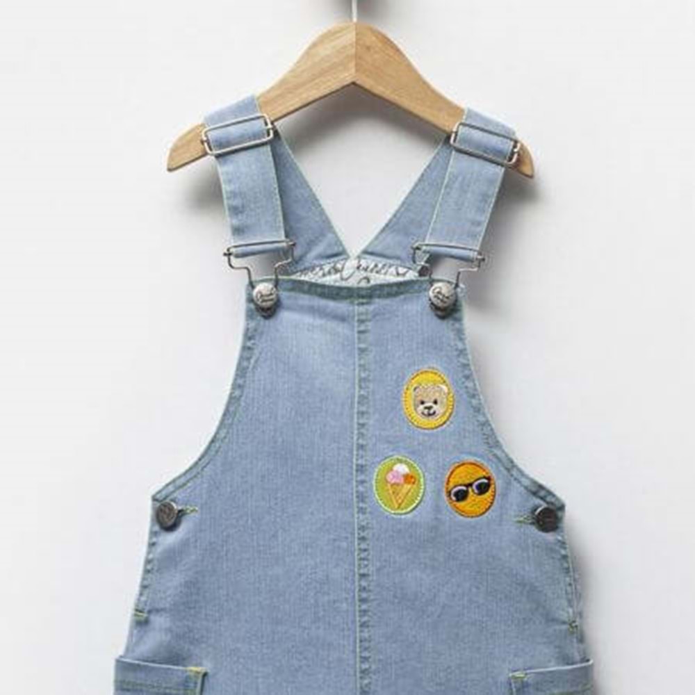 Emojili Pembe Tişörtlü 2'li Salopet Elbise