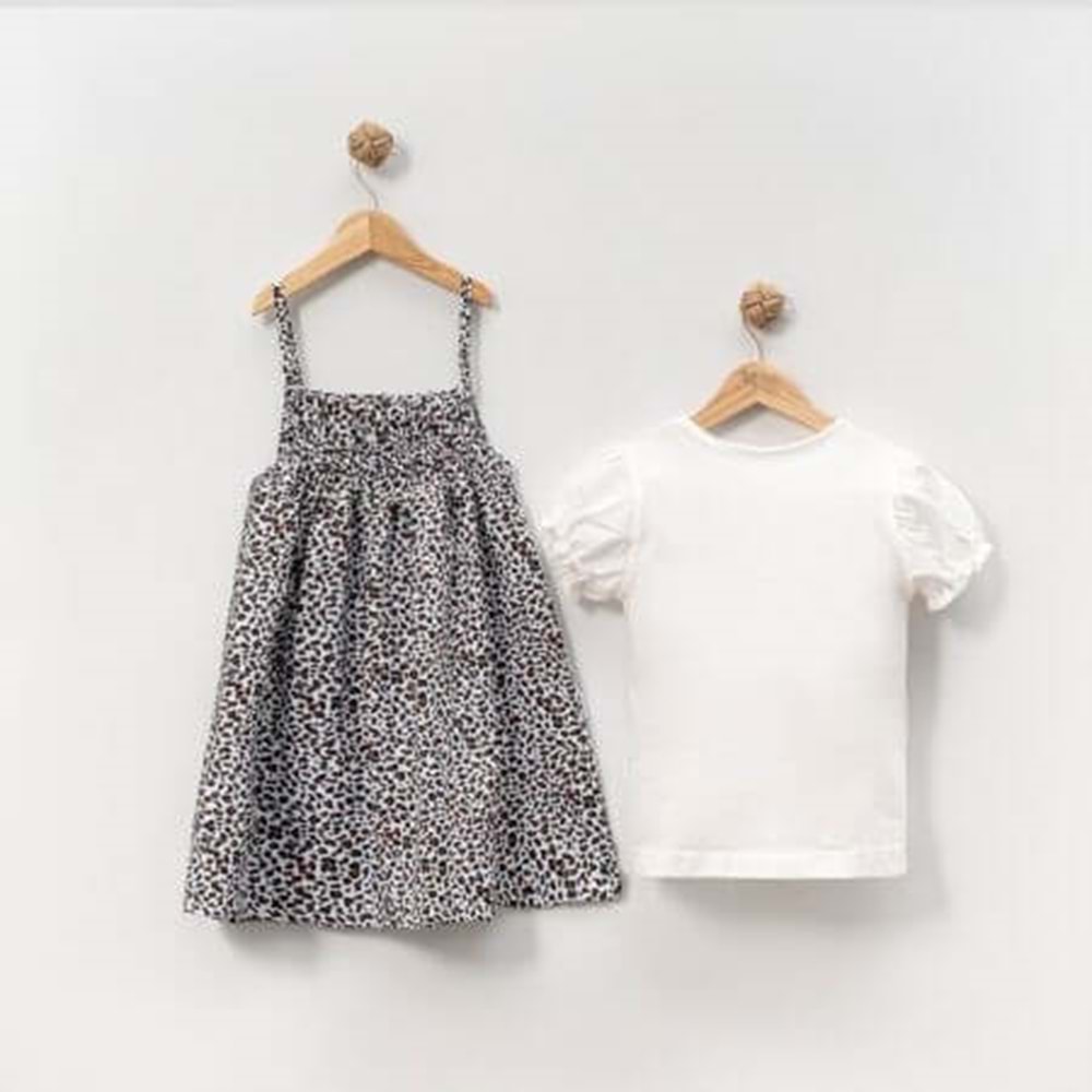 Kelebek Taş Baskı Leopar Elbise 2'li Takım