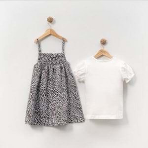 Kelebek Taş Baskı Leopar Elbise 2'li Takım