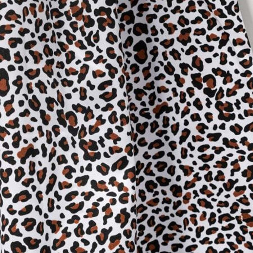 Kelebek Taş Baskı Leopar Elbise 2'li Takım