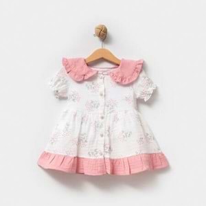 Fırfır Yaka Çiçekli Müslin Elbise