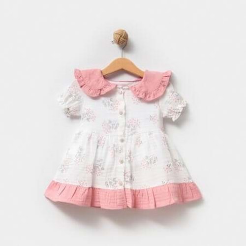 Fırfır Yaka Çiçekli Müslin Elbise