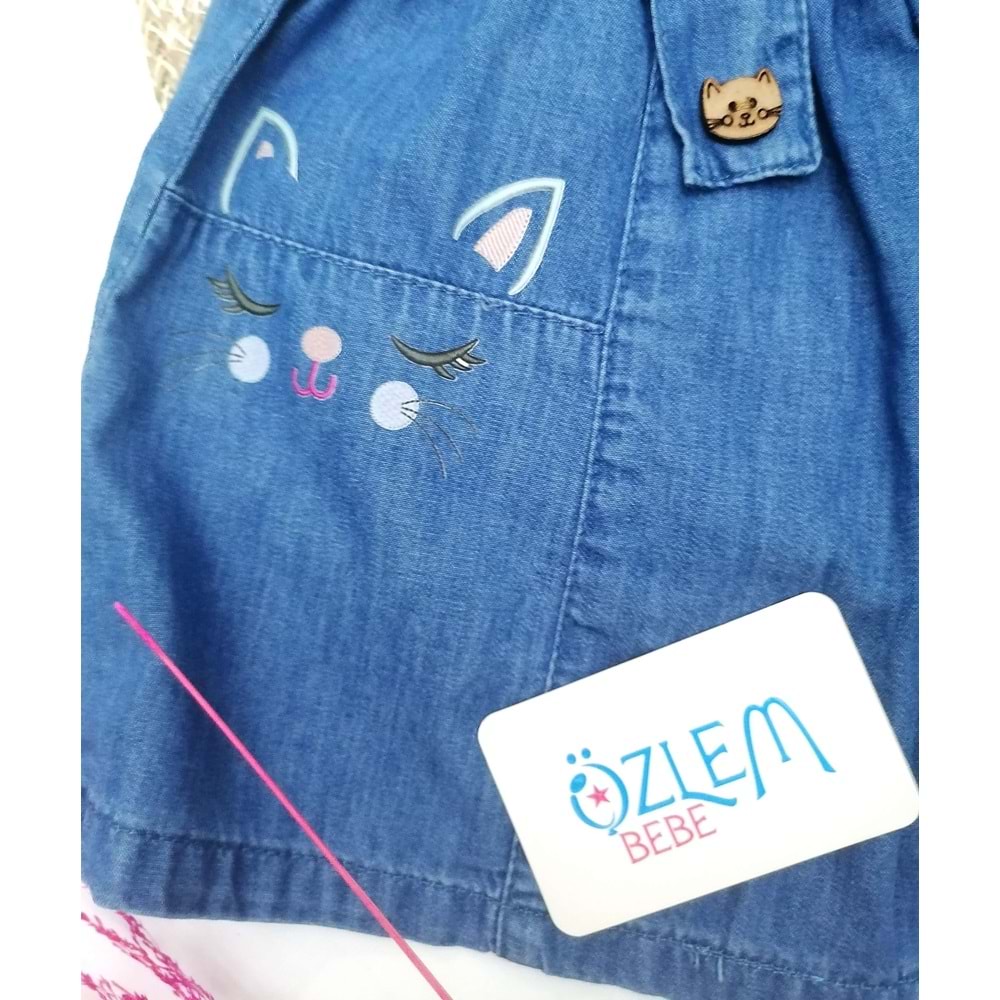 Kedi Baskılı Salopet Etek