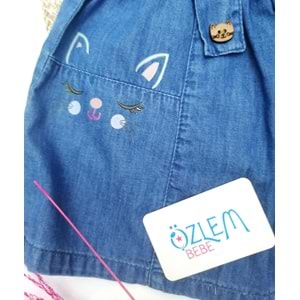 Kedi Baskılı Salopet Etek