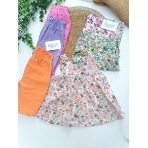 Çiçekli Askılı Gömlek Müslin Pantolon 2'li Takım