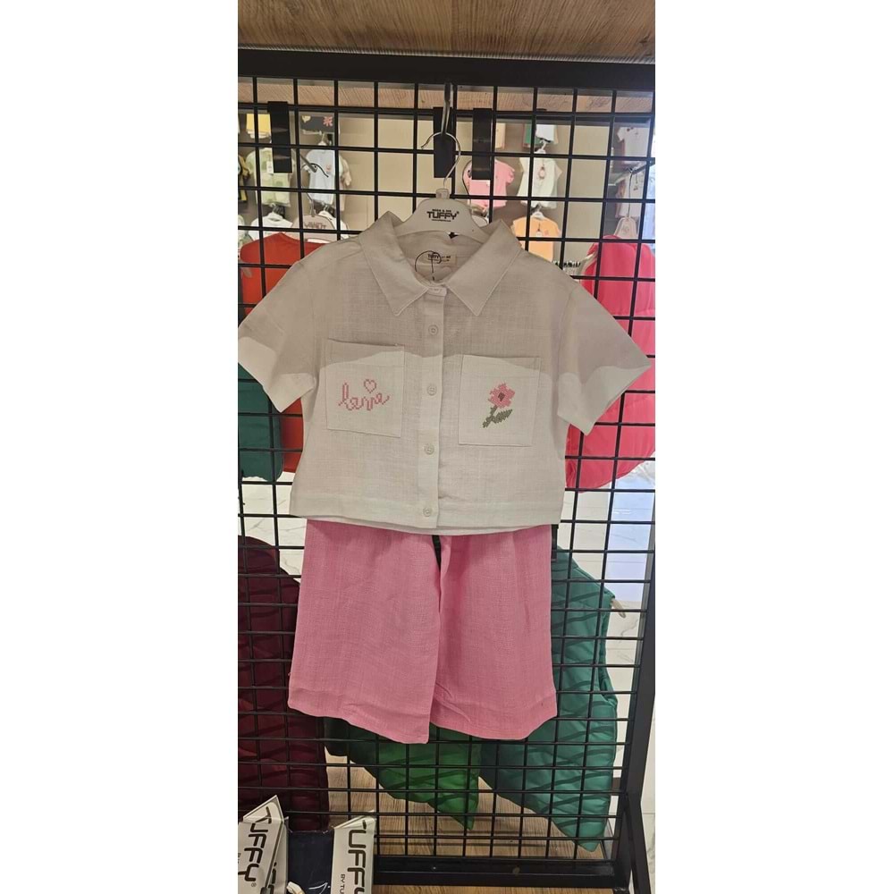 Çiçek Nakış Gömlekli Keten 2'li Takım