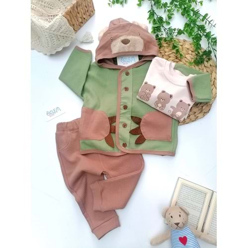 Bear Kapüşon Hırkalı 3'lü Takım
