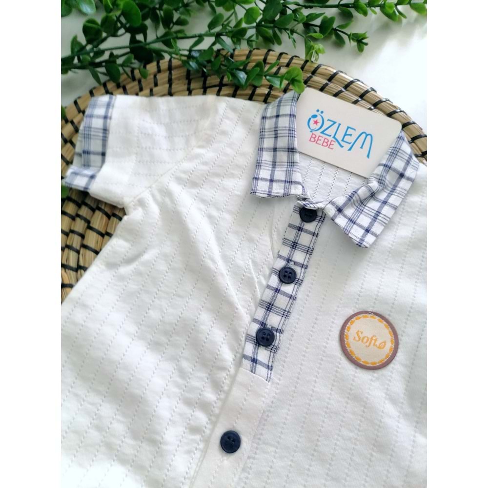 Mavi Pötikare Yakalı Soft Tulum