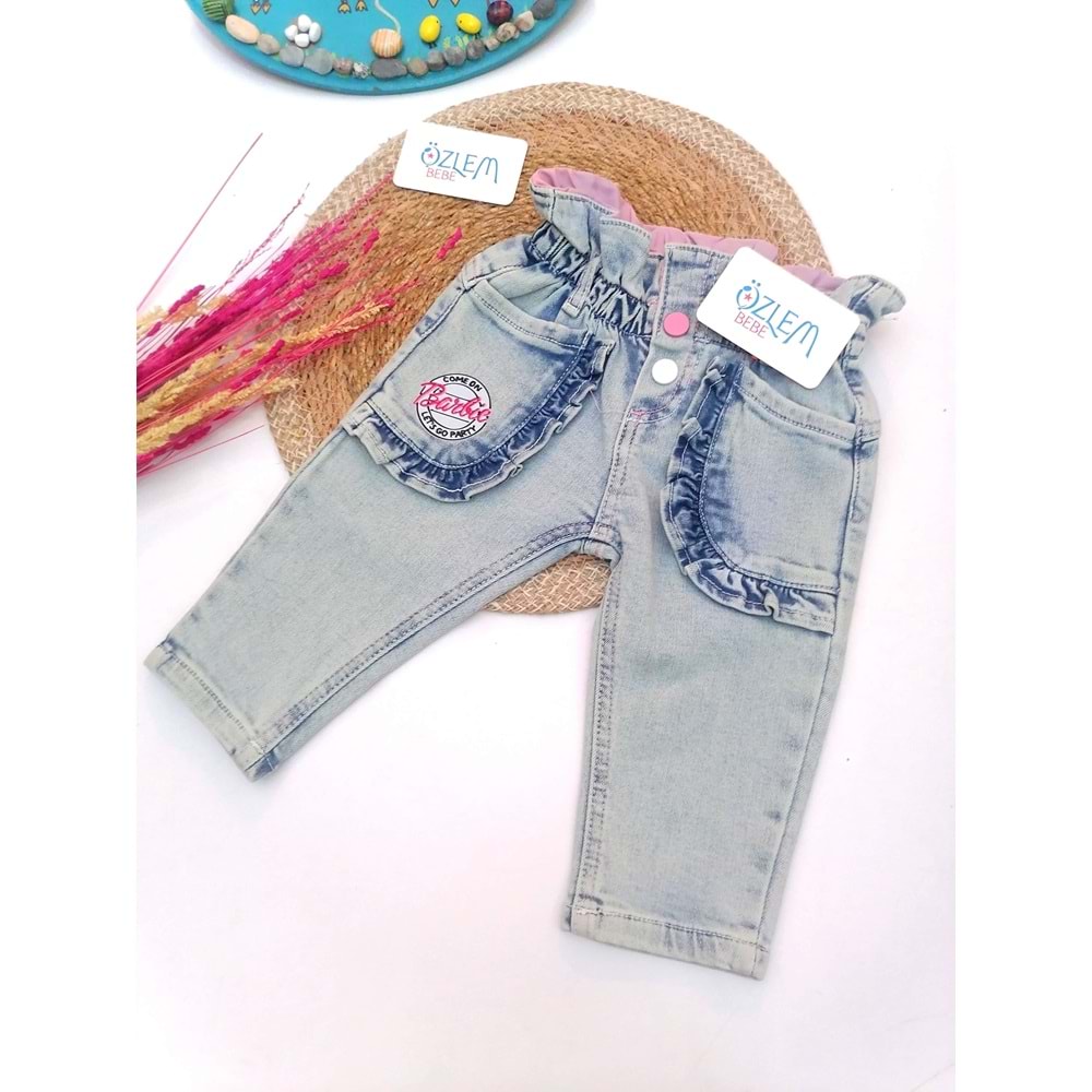 Fırfır Cep Beli Büzgülü Kot Pantolon