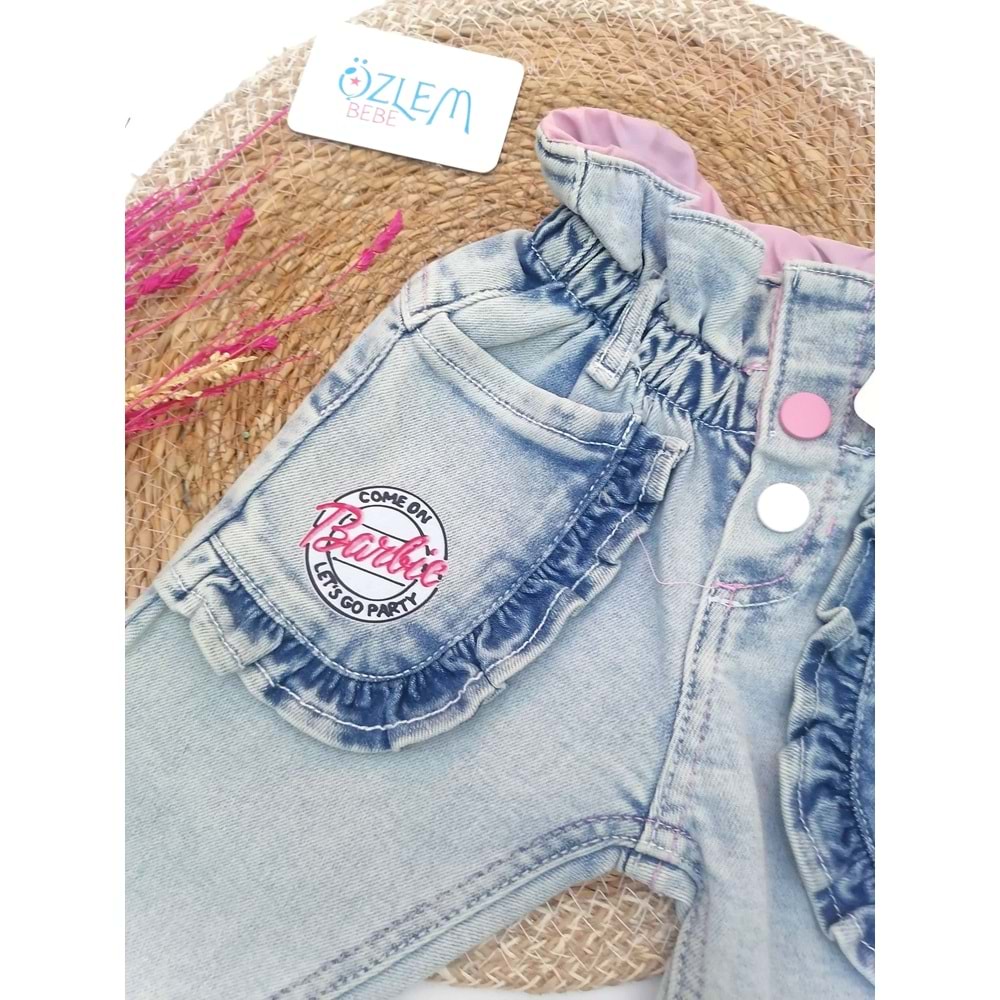 Fırfır Cep Beli Büzgülü Kot Pantolon